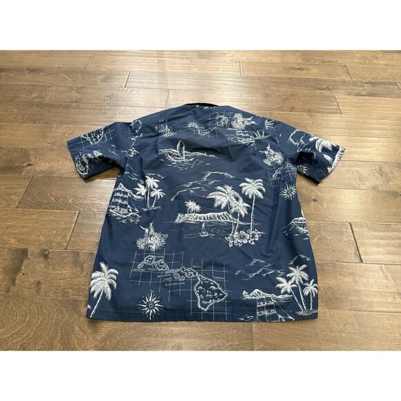 Royal Creations Mens Blue Hawaiian Tropical Map Print Button Up Shirt Size XL - Picture 3 of 8